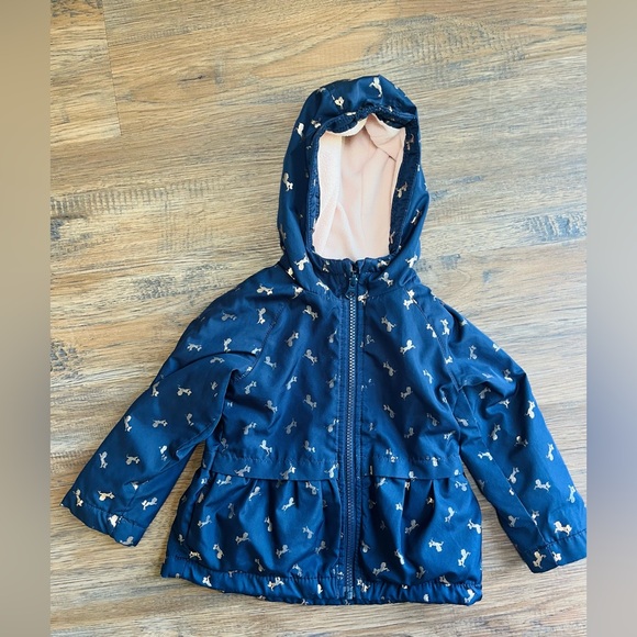 OshKosh B'gosh Navy Jacket with Rose Gold Horse Pattern Light Pink Lining - Picture 1 of 3